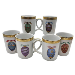 Gold Buffet Royal Gallery 1991 Faberge Eggs Mugs Lot Of 6 Excellent Shape